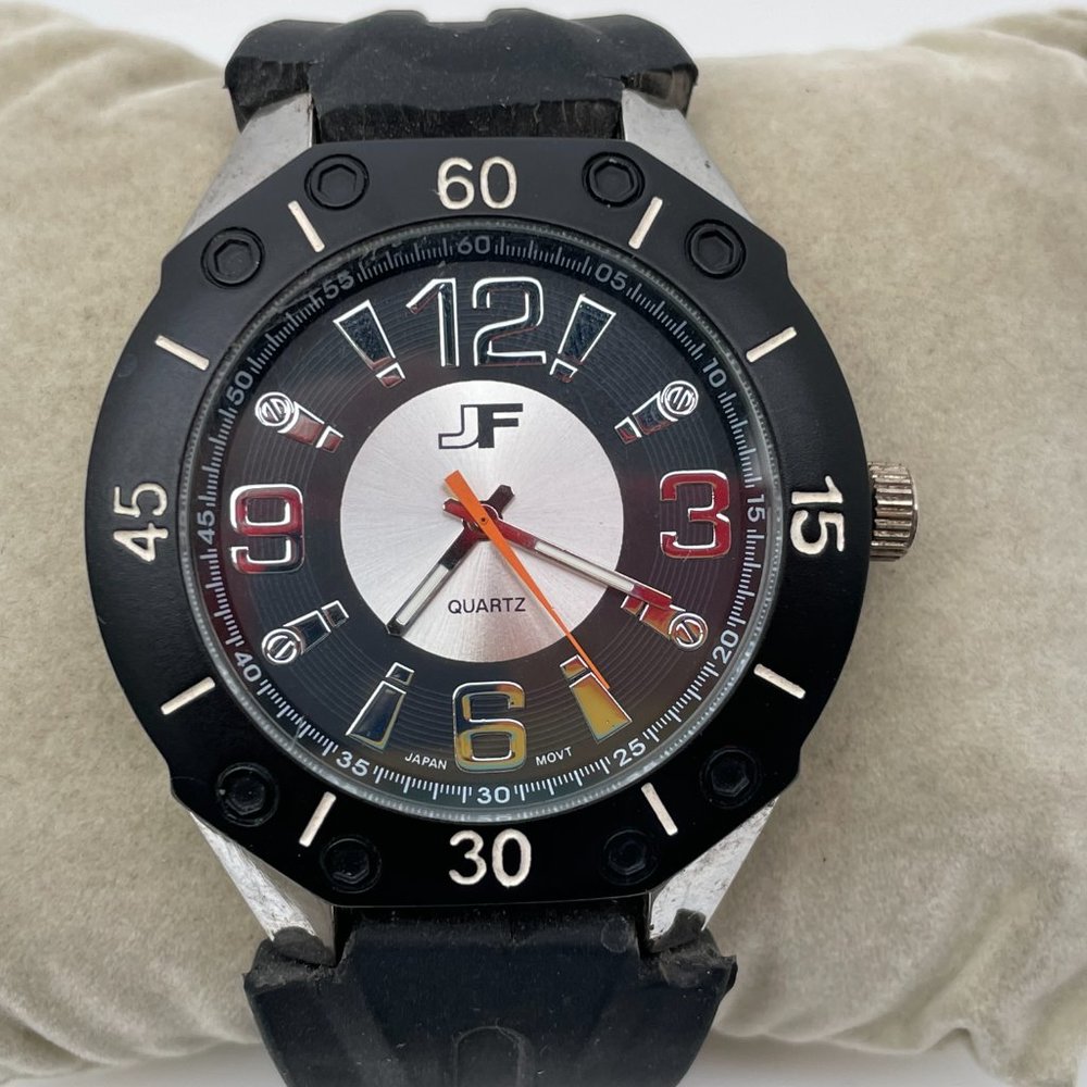 JF J Ferrar Men Watch Black Rubber Band Analog Wrist Watch - Picture 2 of 11